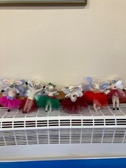 Needle felted Christmas tree fairies made by Caroline, Gill, Jenny, Rosemary, Jackie,  In a workshop led by Sheila Murray.